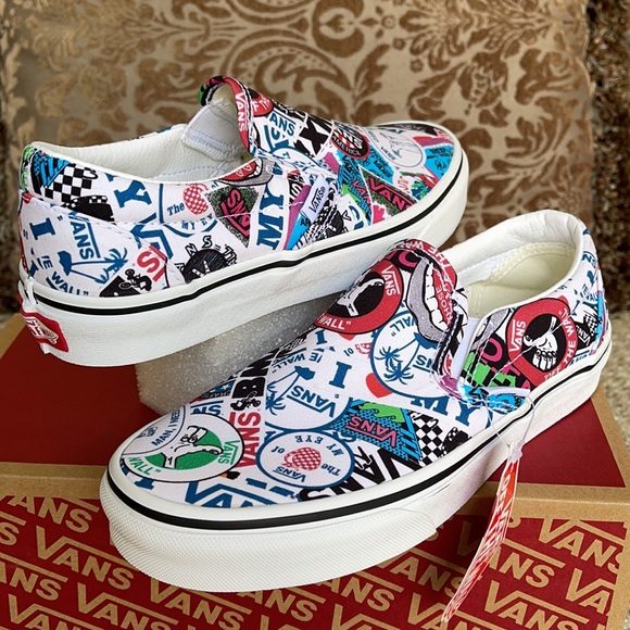 Vans Men’s Classic Slip On Vans Mash Up Stickers/Trwht sneakers - Picture 2 of 16